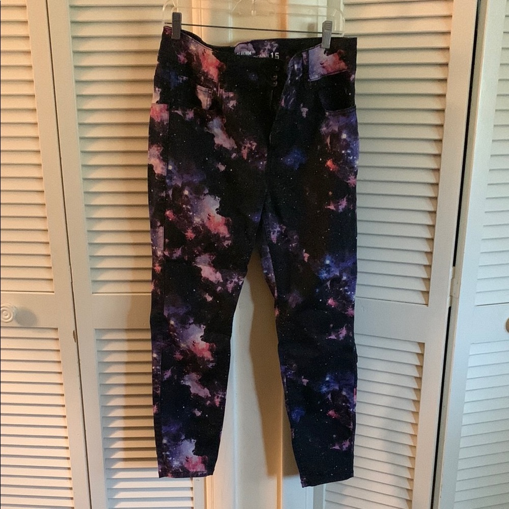 Hot Topic Black and Purple Skinny Jeans Artistic Design